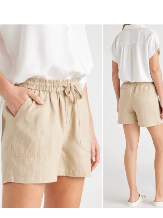 Quince Pants - Quince Casual Drawstring 100% European Linen Shorts- Khaki
